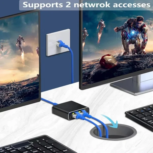 مقسم كابل الشبكة مع وصول واحد إلى اثنين من الإنترنت في وقت واحد، مقسم Rj45 مع مفتاح واحد إلى اثنين، منفذ إيثرنت جيجابت