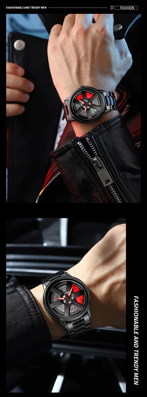 VA VA VOOM Sports Car Watch Fashionable Rotating Dial Stainless Steel Strap 3Bar Waterproof Quartz Movement Watches reloj hombre