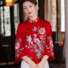 ربيع الخريف العرقية نمط تانغ دعوى معطف الرجعية التطريز زر الصينية أعلى المرأة بلوزة أنيقة فضفاضة الصينية أعلى 3126