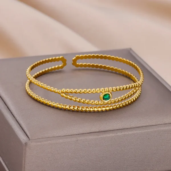 طبقة مزدوجة يترك الإسورة للنساء مطلية بالذهب مفتوحة الفولاذ المقاوم للصدأ الكفة الأساور الحد الأدنى مجوهرات المعصم Freeshipping البنود