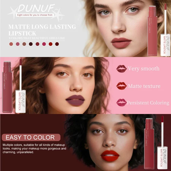 6 قطعة/8 قطعة طقم ملمع شفاه يدوم طويلاً بلون غير لامع شفاه بلاستيكية ثلاثية الأبعاد مقاومة للماء ومضادة للعرق طقم أحمر شفاه غير لاصق