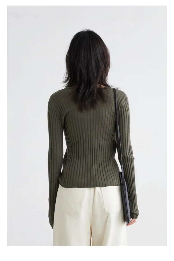 شيك فين سترة نسائية عصرية ريترو جديدة بياقة على شكل حرف v سترة محبوكة مخططة بقصة ضيقة وأكمام طويلة سترة نسائية لربيع وخريف 2025