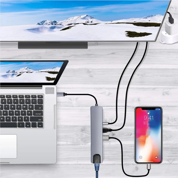 USB C HUB نوع C الفاصل إلى HDMI-4K محطة إرساء محول الكمبيوتر المحمول مع PD SD TF RJ45 Thunderbolt 3 لماك بوك اير M1 باد برو