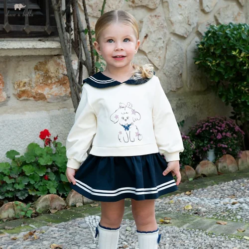 هودي أطفال ربيع 2025 ديف بيلا بطبعة جرو لطيف ولطيف للبنات، قميص مزيف على شكل قطعتين بأسلوب أكاديمي للحفلات DB1250891