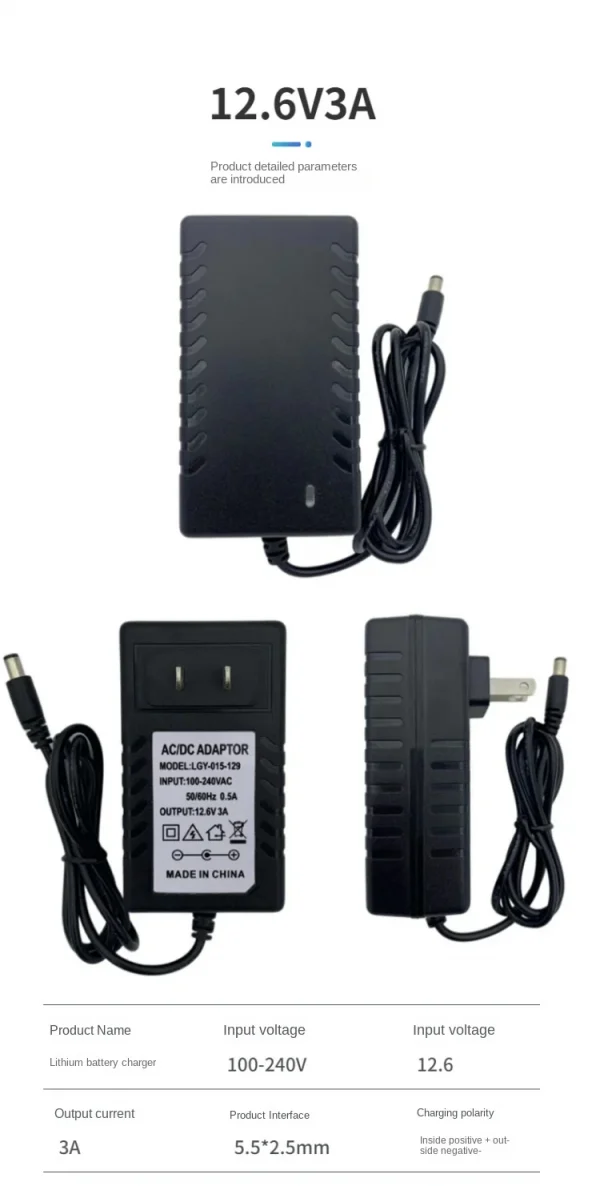 12.6 فولت 3A شاحن بطارية ليثيوم 3 سلسلة بطارية ليثيوم 12 فولت تيار مستمر شاحن بطارية 5.5X2.5 مللي متر + التيار المتناوب كابل الطاقة 50/60 هرتز