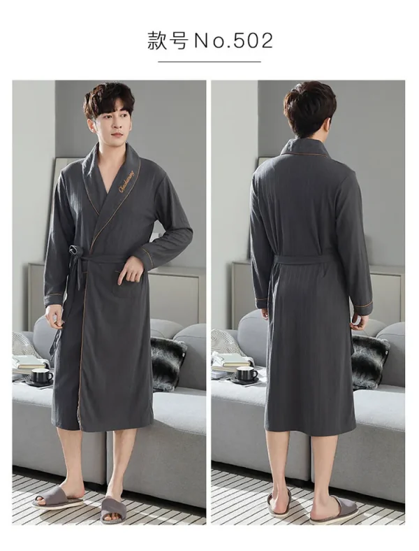 رداء حمام منقوش غير رسمي رجل ربيع الخريف القطن رداء ملابس خاصة طويلة الأكمام كيمونو الذكور الخامس الرقبة الملابس الداخلية الحميمة سبا Robes L-4XL