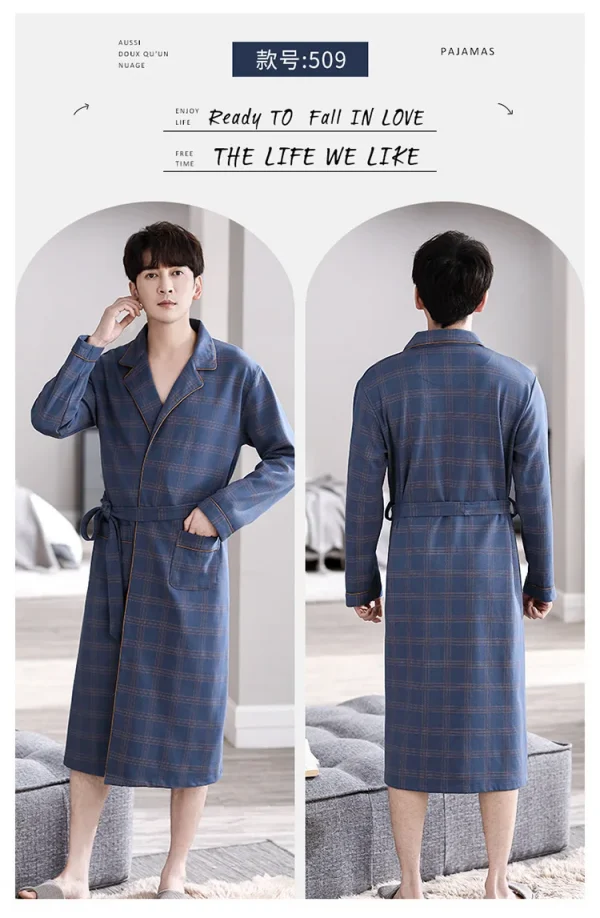 رداء حمام منقوش غير رسمي رجل ربيع الخريف القطن رداء ملابس خاصة طويلة الأكمام كيمونو الذكور الخامس الرقبة الملابس الداخلية الحميمة سبا Robes L-4XL