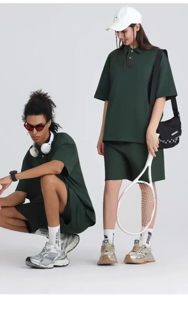 275 جرامًا من القطن الخالص بلون فضفاض قصير الأكمام قميص بولو قم بتخصيص تصميم نص الصورة الخاص بك للنساء والرجال