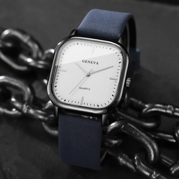 ساعات رجالية مربعة الشكل ساعة كوارتز بسيطة كاجوال بحزام جلدي ساعة يد Reloj Hombre (بدون صندوق)