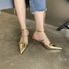 Eilyken Spring New Gold Silver Pumps Women Fashion Pointed Ladies Elegant Thin High Heel Hollow Out Dress Sandalias De Mujer