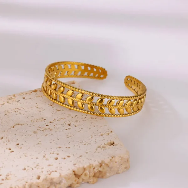 طبقة مزدوجة يترك الإسورة للنساء مطلية بالذهب مفتوحة الفولاذ المقاوم للصدأ الكفة الأساور الحد الأدنى مجوهرات المعصم Freeshipping البنود