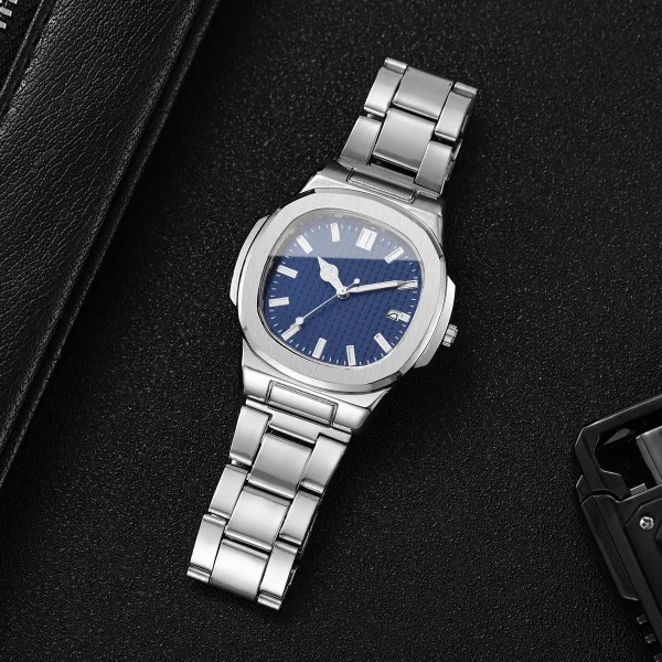 2/4 قطعة مجموعة ساعات رجال الأعمال الموضة ساعة كوارتز رجالي مربعة بسيطة مع التقويم Reloj Hombre (بدون صندوق)