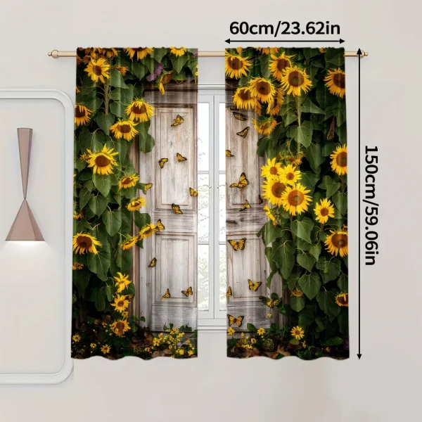 قطعتان، ستائر الربيع والصيف ستائر باب الحظيرة لعباد الشمس ستائر شبه شفافة متينة 100% من نسيج البوليستر متعددة الاستخدامات للون الرمادي،