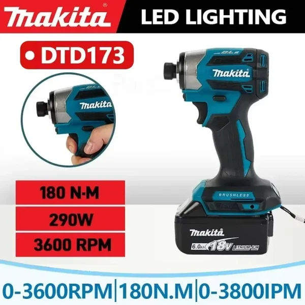 ماكيتا DTD173 1800RPM اللاسلكي شنيور يعمل بالبطارية 180N.m فرش السيارات الحفر الكهربائية الخشب/الترباس/T-وضع لبطارية ماكيتا