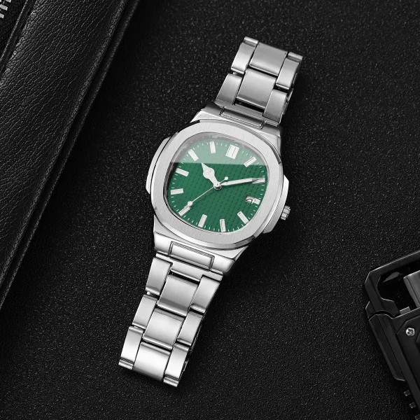 2/4 قطعة مجموعة ساعات رجال الأعمال الموضة ساعة كوارتز رجالي مربعة بسيطة مع التقويم Reloj Hombre (بدون صندوق)