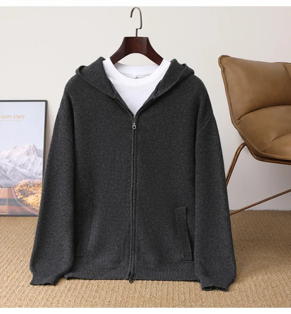 سترة رجالية جديدة بـ 5 ألوان 100% سترة صوف ميرينو، الخريف والشتاء محبوك سترة رجال الأعمال غير الرسمية بأكمام طويلة بقلنسوة