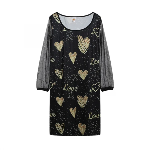 فستان نسائي من الشاش بتصميم ربيعي جديد موديل 2024 برقبة دائرية مزين بالترتر ومنظور