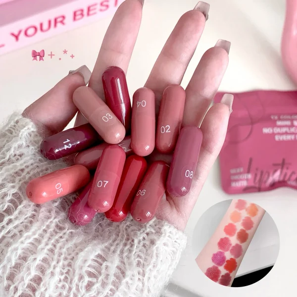 مجموعة مرطب الشفاه ماجيك كازا المكونة من 12 لونًا غير لامع، تدوم طويلاً ولا تبهت، هدية مثالية للنساء، مثالية لمهرجانات المكياج