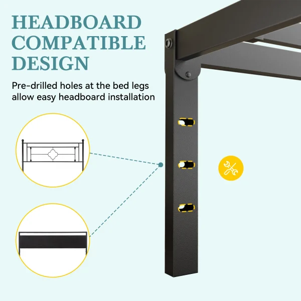 إطار سرير HOOMIC مقاس 14 بوصة مزدوج/كامل/Quen/King ذو منصة معدنية مع مساحة تخزين، لا حاجة إلى صندوق زنبركي، سهل التجميع