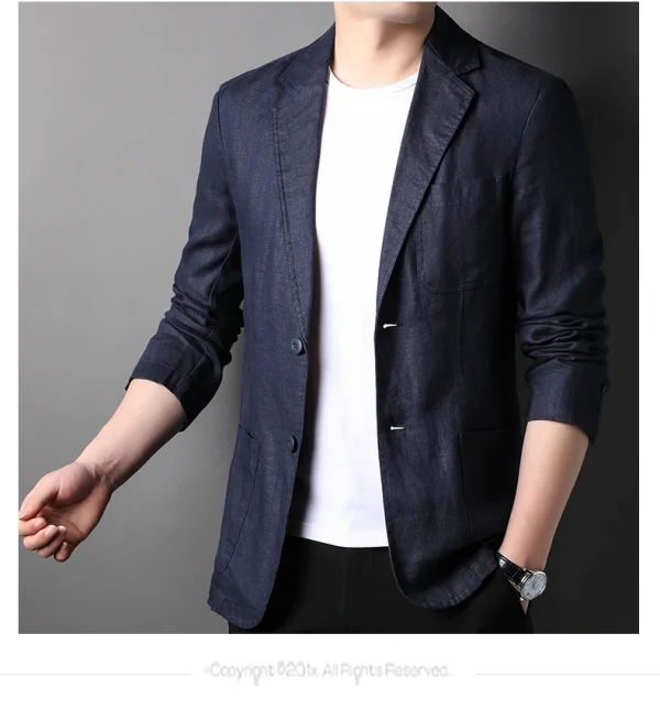 ربيع صيف 2025 بدلة رجالية جديدة عالية الجودة من الكتان الرجالي الأنيق قميص رقيق تركيب قماش معطف رجالي 100٪ كتان بليزر