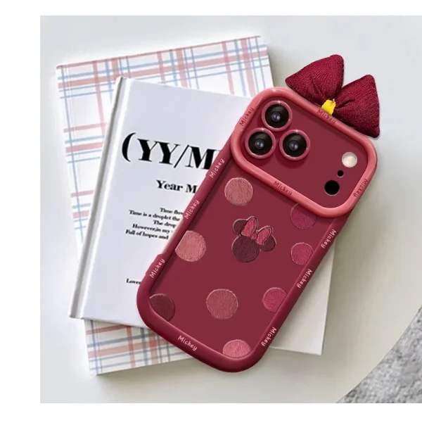 حافظة هاتف ميكي ماوس بولكا دوت بو 2024 السنة الجديدة متوافقة مع آيفون 15 برو ماكس آيفون 16 غطاء حماية من السيليكون