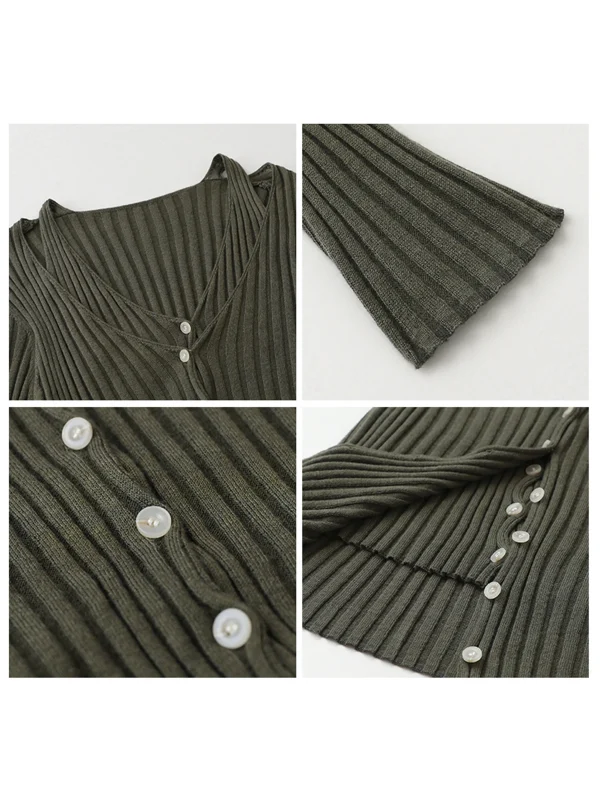 شيك فين سترة نسائية عصرية ريترو جديدة بياقة على شكل حرف v سترة محبوكة مخططة بقصة ضيقة وأكمام طويلة سترة نسائية لربيع وخريف 2025