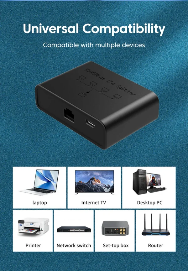 VIKEFON 5-port جيجابت جهاز سويتش للشبكات إيثرنت RJ45 منفذ الشبكة كابل اتصال التبديل شبكة الفاصل كابل المتوسع