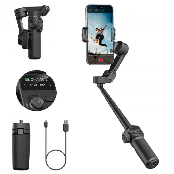 AOCHUAN Smart X2 3 Axis Gimbal Stabilizer للهواتف الذكية iPhone و Android Gimbal مع شاشة LED مدمجة لعمود التمديد