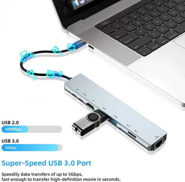 USB C HUB نوع C الفاصل إلى HDMI-4K محطة إرساء محول الكمبيوتر المحمول مع PD SD TF RJ45 Thunderbolt 3 لماك بوك اير M1 باد برو