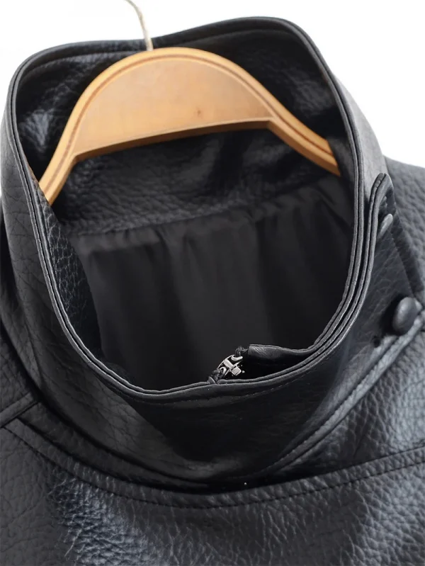 سترة نسائية لخريف 2025 جديدة باللون الأسود بأكمام طويلة من الجلد الصناعي بتصميم دراجة نارية