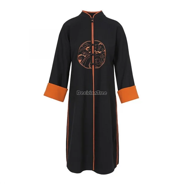 النمط الوطني الصيني تانغ دعوى زر الوقوف طوق السراويل واسعة الساق قطعتين مجموعة معطف طويل مجموعة عادية الإناث تانغ خندق معطف