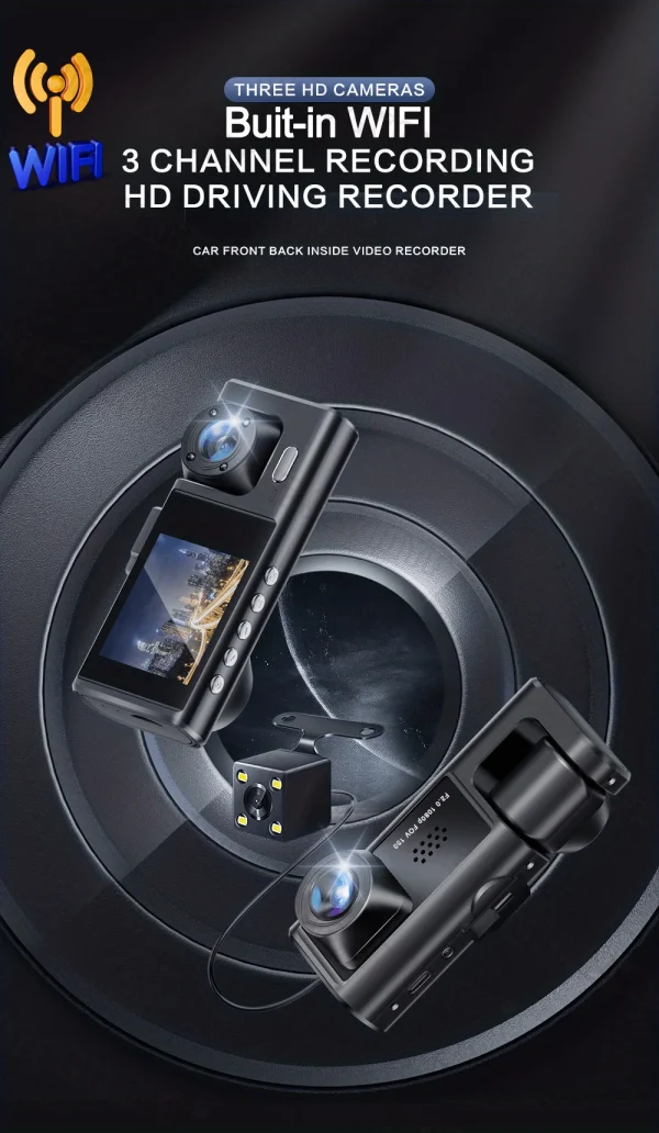 2/3 كاميرا واي فاي داش كام المقصورة جهاز تسجيل فيديو رقمي للسيارات 1080P الداخلية مركبة ثلاثية الاتجاه قناة Dvrs مسجل فيديو مسجل داشكام كاميرا الفيديو