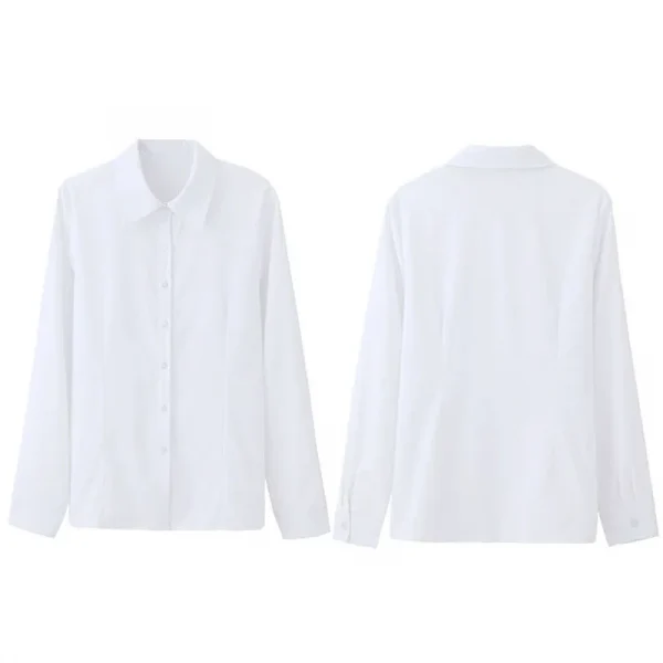 قمصان نسائية ربيعية خريفية بلون صلب بأكمام طويلة وياقة قابلة للطي قميص أساسي للنساء بلوزات شارع أنيقة