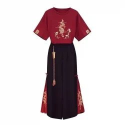 2025 جديد اليابانية Harajuku المحملة القمم النمط الصيني تانغ دعوى المرأة تي شيرت غير رسمي واسعة الساق الكونغ فو فستان أطفال مع سروال داخلي الملابس الشرقية