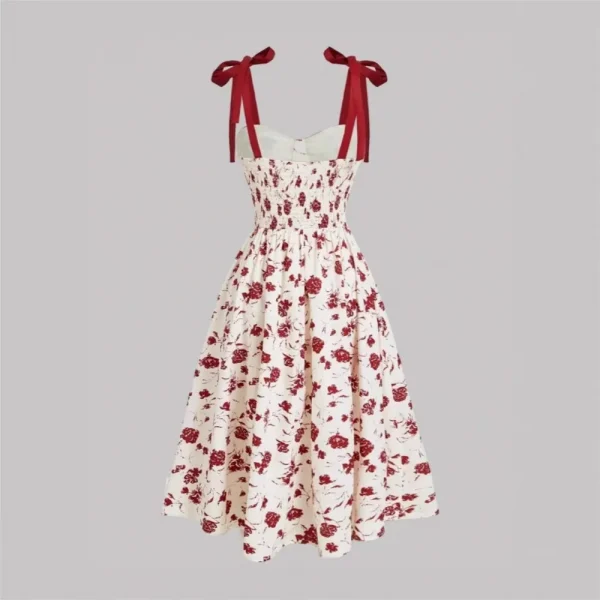 فساتين بحزام سباغيتي لعام 2026 للسيدات فستان فيستدوس لمزاج الزفاف أنيق فرنسي مطبوع عليه زهور حبال رفيعة عصرية