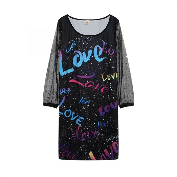 فستان نسائي من الشاش بتصميم ربيعي جديد موديل 2024 برقبة دائرية مزين بالترتر ومنظور