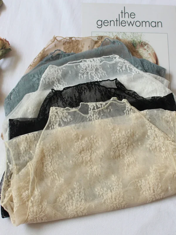 قميص داخلي من الدانتيل برقبة عالية لخريف وشتاء جديد للسيدات، قميص شبكي خشبي راقي وأنيق