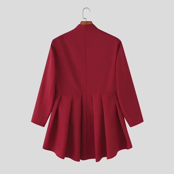 INCERUN Men Irregular Blazer V Neck Long Sleeve Ruffle One Button Male Suit Streetwear Pleated Fashion Casual Thin Coats Blazer