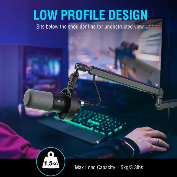 حامل ذراع FIFINE Premium المعدني المنخفض القابل للتعديل مع هيكل قوي وإدارة الكابلات للميكروفونات - BM88