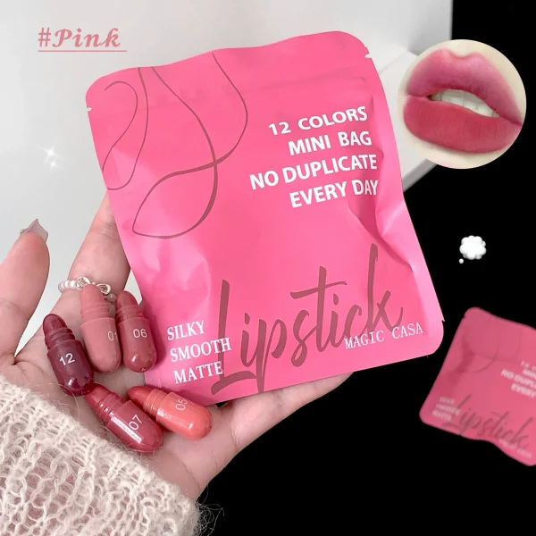 مجموعة مرطب الشفاه ماجيك كازا المكونة من 12 لونًا غير لامع، تدوم طويلاً ولا تبهت، هدية مثالية للنساء، مثالية لمهرجانات المكياج