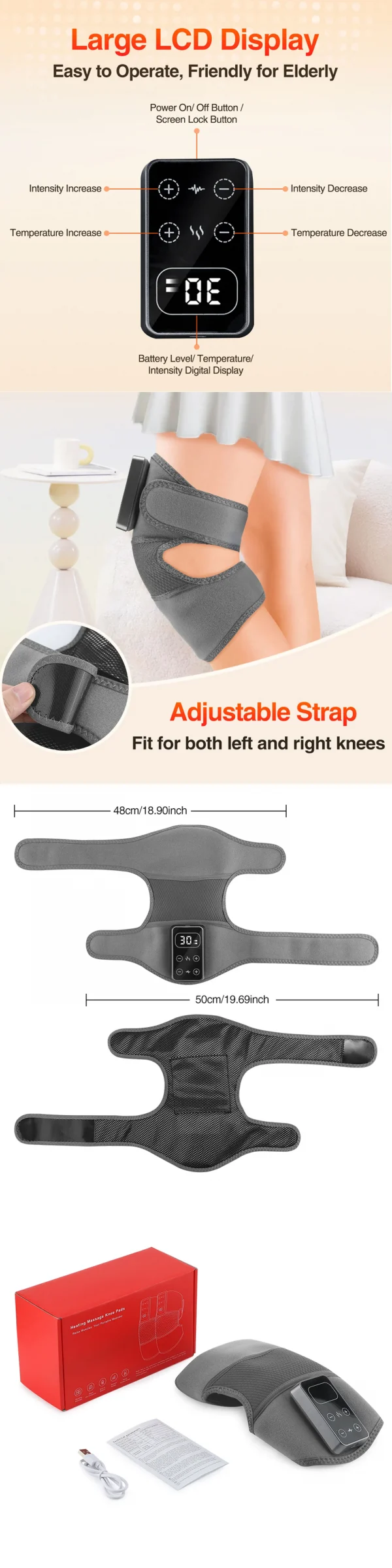 تسخين كهربائي الاهتزاز ضمادة تدليك الركبة 3 في 1 مدلك للكتف الكوع الساخن ضغط الحرارية المشتركة هدفين استرخاء العضلات