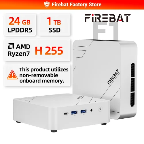FIREBAT F1 MINI PC AMD Ryzen 7 H255 LPDDR5 ذاكرة عشوائية 24 جيجابايت قرص صلب SSD بسعة 1 تيرابايت واي فاي 6 بلوتوث 5.2 كمبيوتر مكتبي صغير محمول كمبيوتر سطح المكتب ويندوز 11