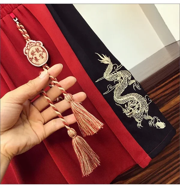 2025 جديد اليابانية Harajuku المحملة القمم النمط الصيني تانغ دعوى المرأة تي شيرت غير رسمي واسعة الساق الكونغ فو فستان أطفال مع سروال داخلي الملابس الشرقية