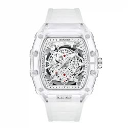 UTHAI BK134 ساعة رجالية عصرية على شكل برميل شفافة مقاومة للماء ساعة كوارتز ساعة رياضية ساعات هدية للرجل