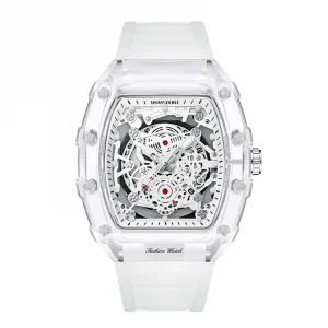 UTHAI BK134 ساعة رجالية عصرية على شكل برميل شفافة مقاومة للماء ساعة كوارتز ساعة رياضية ساعات هدية للرجل