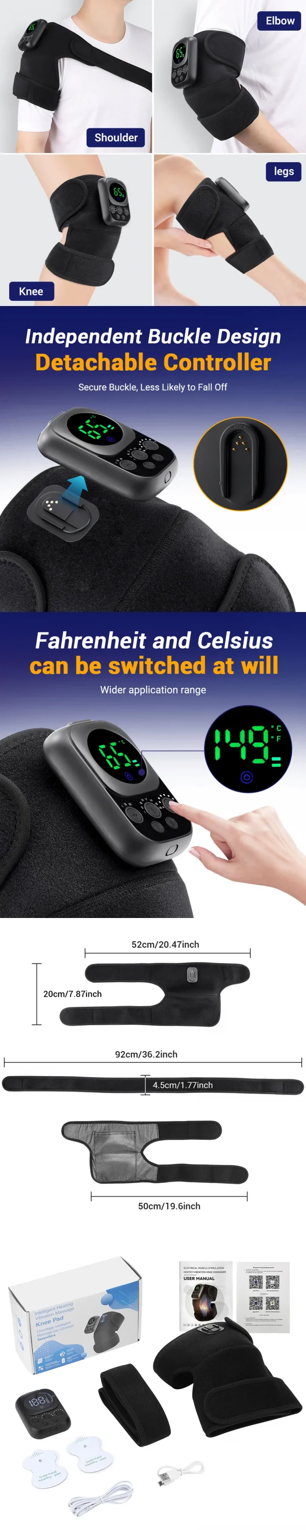 تسخين كهربائي الاهتزاز ضمادة تدليك الركبة 3 في 1 مدلك للكتف الكوع الساخن ضغط الحرارية المشتركة هدفين استرخاء العضلات
