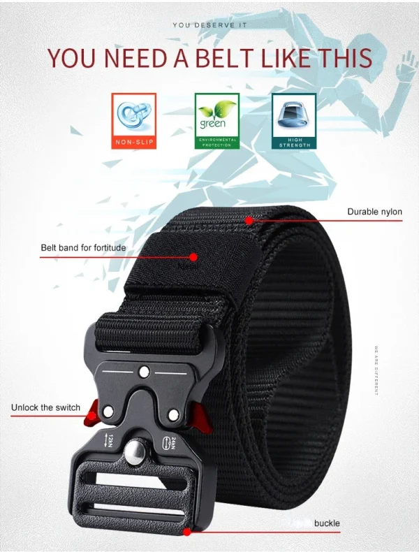 حزام تكتيكي أصلي سريع الإصدار حزام عسكري خارجي ناعم من النايلون الحقيقي إكسسوارات رياضية للرجال والنساء حزام أسود