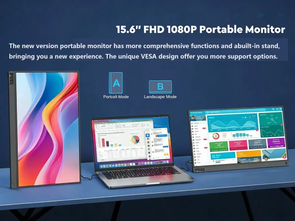 أمودو 15.6 بوصة شاشة محمولة 1920x1080P تمديد عرض IPS لوحة ال سي دي الثقب حامل VESA USBC Mini HDMI شاشة الهاتف المحمول