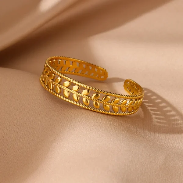 طبقة مزدوجة يترك الإسورة للنساء مطلية بالذهب مفتوحة الفولاذ المقاوم للصدأ الكفة الأساور الحد الأدنى مجوهرات المعصم Freeshipping البنود