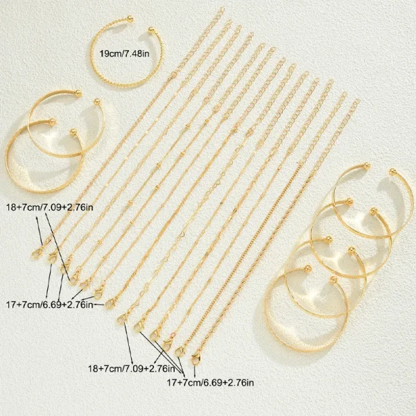 20 قطعة لون الذهب الموضة الحد الأدنى الإسورة سوار مجموعة Vintage بوهو الأفعى العظام سلسلة أساور للنساء مجوهرات اليومية هدية جديد